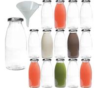 Viva Haushaltswaren - Bottiglie di Vetro/Latte Biberon da 250 ML con Tappo a Vite - argentate e Imbuto, Vetro, Deckel Silber, 15 x 250ml