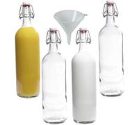 Viva Haushaltswaren, Set di 4 Bottiglie di Vetro da 1 litro con Chiusura ad Arco per travaso casalingo, con Imbuto di Diametro 12 cm, Colore: Bianco