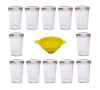 Viva Haushaltswaren - Vasetti in Vetro per marmellate, Salse, ECC., 12 Pezzi, capacità: 150 ml, Incluso Imbuto, Colore Tappo: Argento, Colore Imbuto: Giallo