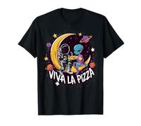 Viva La Pizza Astronauta Alien Moon Sharing Pizza Maglietta