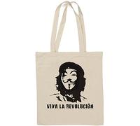 Viva La Revolucion Guy Anonymous Mask Graphic - Borsa tote in cotone naturale bianco
