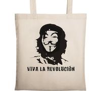 Viva La Revolucion Guy Anonymous Mask Graphic Natural Eco Cotton Tote Bag Beige