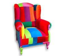 Viva los Colores - Poltrona per orecchie con patchwork colorato - Poltrona per orecchie per soggiorno - Elegante poltrona colorata dal design vintage