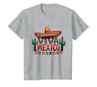 Viva Mexico Sombrero Cactus Fiesta Messicani per Uomo Maglietta, Bambini, Grigio Melange, 4 Anni