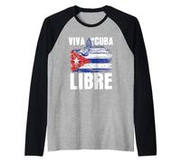 Viva Mi Cuba Libre La Habana Campidoglio e Bandiera Cubana Maglia con Maniche Raglan