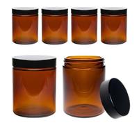 Viva per la casa # 39519# 6 Contenitori di Vetro 180 ML/Unguento Tiegel/Crema Contenitori/barattoli in Vetro/spezie Bicchieri in Vetro Marrone con iscrizione Etichette, Marrone, 6.6 x 6.6 x 8.1 cm