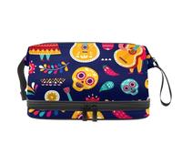 Vivace borsa per cosmetici a doppio strato di città del Messico, per donne e ragazze, trousse da viaggio per trucchi, pratica borsa organizer con scomparto per pennelli, Multi, 27x15x14