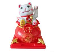 Vivace design automatico con gatto portafortuna che sventolava utilizzando l'energia solare per un'allegra aggiunta al tuo spazio di lavoro o alla tua zona giorno (B)