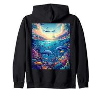 Vivace Scena Subacquea con Tramonto sulla Spiaggia Felpa con Cappuccio