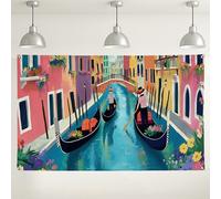 Vivace sfondo da parete a forma di gondola di Venezia, decorazione artistica colorata per eventi fotografici, feste estive per interni ed esterni, forniture di compleanno a tema viaggi, 180 x 109 cm
