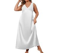 VIVACRAFT Pigiama Donna Estivo Nightdress da in Raso più Taglia Notte Pizzo Pieno di Coppa Completa, Abito Lungo A V-Scollo, Nottenza Camicino Camicia Ricamato, Sexy