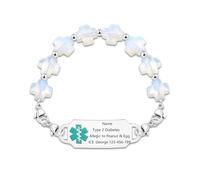 Vivaday Bracciale di Identificazione Medica Personalizzato in Acciaio Inossidabile Primi Soccorritori | Chiusura di Sicurezza Doppia | Pietra Naturale con Croce Greca | Bracciale Medico