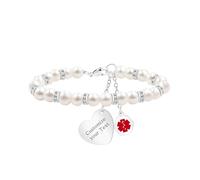 Vivaday Braccialetto di allerta medica da donna, con perle d'acqua dolce bianche di emergenza con ciondolo a forma di cuore, elegante gioiello ipoallergenico rosso per mamma, nonna, moglie, 17cm(6.7