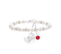 Vivaday Braccialetto di allerta medica da donna, con perle d'acqua dolce bianche di emergenza con ciondolo a forma di cuore, elegante gioiello ipoallergenico rosso per mamma, nonna, moglie, 17cm(6.7