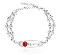 Vivaday Braccialetto ID medico, icona rossa, bracciali per epilessia per uomini e donne, braccialetto ID da infermiera con doppia catena in acciaio inossidabile, catena estensibile 7,5" + 2" YA3989
