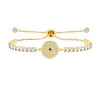 Vivaday Braccialetto Ojo con talismano contro il malocchio, placcato in platino/oro, con zirconia cubica, protezione regolabile, braccialetto tennis Pulseras Para Mujer - Amuleto portafortuna da donna