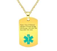 Vivaday Collana personalizzata con avviso medico Ciondolo con simbolo verde acqua | Gioielli medici personalizzati in acciaio inossidabile | Collane unisex per anziani e sicurezza quotidiana YA5972