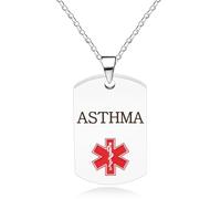 Vivaday Gioielli di Allerta Medica con Incisione Gratuita | Collana con Tag ID Medico | Collane Personalizzate di Primo Soccorso Resistenti | Ciondolo di Allerta Medica Rosso | Gioielli in Acciaio