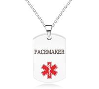 Vivaday Gioielli di Allerta Medica Pacemaker | Collana di Emergenza Placcata in Bianco | Tag con Simbolo Medico Rosso per Consapevolezza sul Pacemaker | Collana ID Regolabile in Acciaio Inox