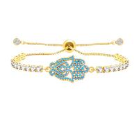 Vivaday Hamsa Bracciale di Protezione a Forma di Mano con Cerniera in Ottone Regolabile | Simbolo della Buona Fortuna e dell'Amicizia delle Donne | Stile Tennis, con Zirconi Cubici YA4942, Moyen