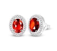 Vivaday Orecchini A Bottone Con Zirconia Cubica Rossa Per Donne, Orecchini CZ Cristallo Brillante Placcati In Oro Bianco Per Mamma Moglie Anniversari Feste YA5119