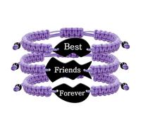Vivaday Set di Braccialetti Puzzle BFF Abbinati - 3 Braccialetti Intrecciati Eleganti Viola con Charm a Cuore per Donne, Famiglia, Amici, Gioielli di Amicizia