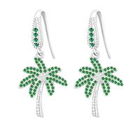 Vivaday YA4828 YA4828 - Orecchini pendenti a forma di palma tropicale intarsiata con pietra artificiale verde, catena placcata in argento, oro rosa, materiale in ottone, gioielli alla moda da spiaggia