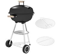 VivaGarden Barbecue a Carbonella con Griglia in Acciaio,Coperchio e Ruote Nero