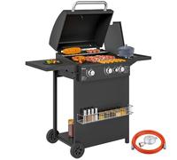 VivaGarden Barbecue a Gas con Bruciatori,Coperchio e Tavolino Laterale Nero