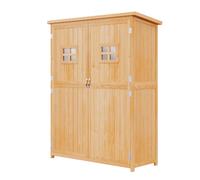VivaGarden Capanno Attrezzi Ripostiglio da Giardino in Legno con Porta Doppia Mensole e Finestre 127.5x50x164 cm colore Legno - VG84545