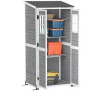 VivaGarden Capanno Attrezzi Ripostiglio da Giardino in Legno con Ripiani Regolabili Due Porte con Blocco e Finestre colore Grigio - K604LG