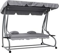 VivaGarden Dondolo da Giardino 3 Posti Reclinabile a Letto con Tettuccio Parasole e Portabicchieri in Metallo Dimensioni 200x120x164 cm colore Grigio