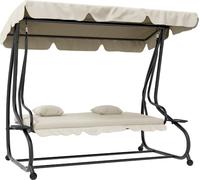 VivaGarden Dondolo da Giardino 3 Posti Reclinabile a Letto con Tettuccio Parasole e Portabicchieri in Acciaio/Poliestere Dimensioni 200x120x164 cm colore Crem...