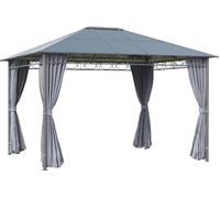 VivaGarden Gazebo Giardino 3.6x3 mt in Acciaio con Tetto in Policarbonato Anti UV e Tende colore Grigio