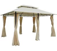 VivaGarden Gazebo Giardino 3x4 mt in Acciaio con Tende e Tetto a 2 Livelli colore Bianco Crema