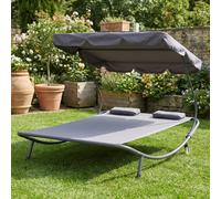 VivaGarden Lettino Prendisole da Giardino Matrimoniale con Cuscino e Parasole in Acciaio Dimensioni 200x173x45 cm colore Grigio