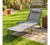 VivaGarden Lettino Prendisole da Giardino Pieghevole 60x190x31 cm Grigio/Nero