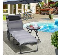 VivaGarden Lettino Prendisole da Giardino Pieghevole con Cuscino Schienale Regolabile in Acciaio/Poliestere Dimensioni 58x189x32,5 cm colore Grigio Chiaro