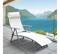 VivaGarden Lettino Prendisole da Giardino Pieghevole con Cuscino Schienale Regolabile in Alluminio Dimensioni 137x63,5x100,5 cm colore Crema