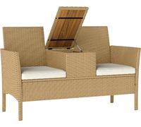 VivaGarden Panca da Giardino con Tavolino a Ribalta Portaoggetti in Rattan e Acciaio 134x58x82 cm colore Crema/Cachi - CWEF322