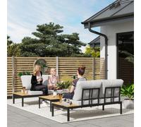 VivaGarden Salotto da Giardino con 2 Divano 2 Posti e 2 Tavolini con Cuscini in Metallo/Legno colore Grigio/Teak