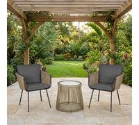 VivaGarden Salotto da Giardino con 2 Poltrone e Tavolino con Cuscini in Rattan PE colore Grigio