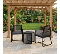 VivaGarden Salotto da Giardino con 2 Poltrone e Tavolino in Rattan PE Nero
