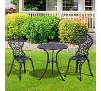 VivaGarden Salotto da Giardino con 2 Sedie e Tavolino Rotondo in Alluminio Nero