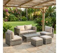 VivaGarden Salotto da Giardino con Divano 2 Posti 2 Poltrone 2 Pouf e Tavolino con Cuscini in Rattan PE colore Beige