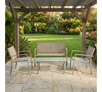 VivaGarden Salotto da Giardino con Divano 2 Posti 2 Poltrone e Tavolino in Acciaio e Textilene colore Marrone - Santiago