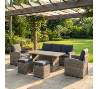 VivaGarden Salotto da Giardino con Divano 3 Posti 2 Poltrone 2 Sgabelli e Tavolino con Cuscini in Rattan PE colore Marrone