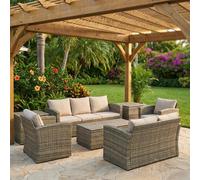 VivaGarden Salotto da Giardino con Divano 3 Posti 2 Poltrone e Tavolino Contenitore con Cuscini in Rattan PE colore Beige