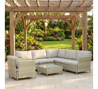 VivaGarden Salotto da Giardino con Divano Angolare 1 Poltrona e Tavolino con Cuscini in Rattan PE colore Beige