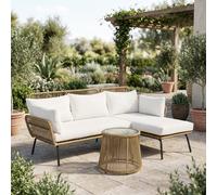 VivaGarden Salotto da Giardino con Divano Chaise Longue e Tavolino con Cuscini in Rattan PE colore Beige/Caffè